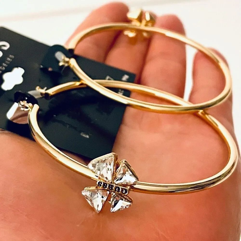 NWT Gorgeous GUESS 2.5” Signature Butterfly Gold Polished Shiny Hoop Earrings